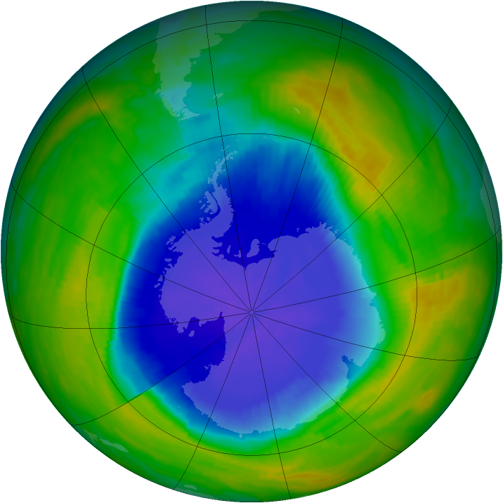 Antarctic ozone map for 25 October 1990